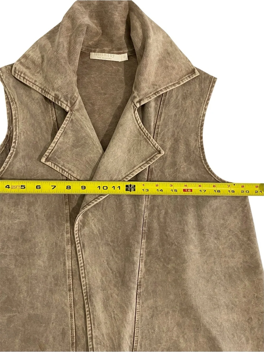 New Testimony Los Angeles Brown French Terry Long Open Front Vest Large NWOT - Picture 4 of 7